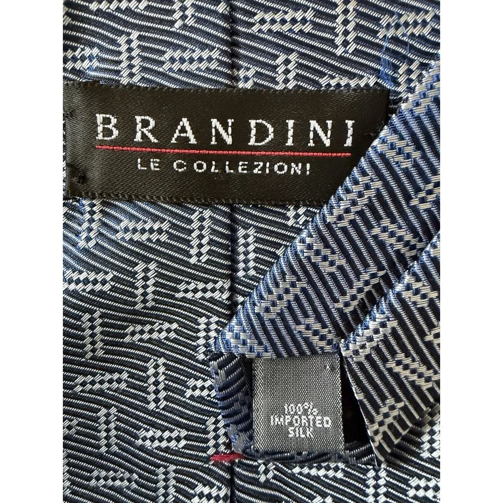 Brandini Le Collezioni Neckwear Tie Blue White Geometric Abstract Silk USA JBHS